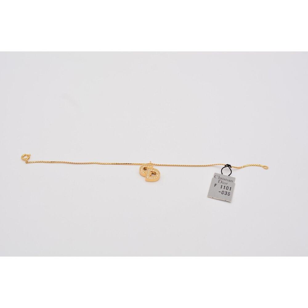 Christian Dior Vintage CD Charm Bracelet Gold Chain Crystal Logo NOS Signed BinA - Picture 10 of 12